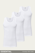 Men Sleeveless Essential Vest (Pack of 3) - White