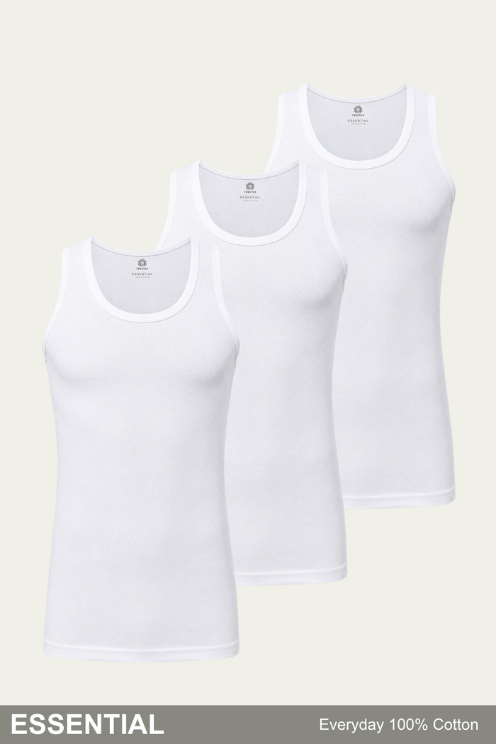 Men Sleeveless Essential Vest (Pack of 3) - White