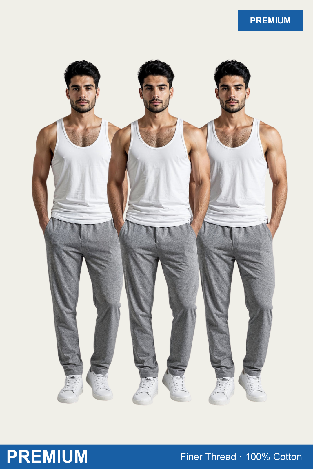 Men Sleeveless Premium Vest (Pack of 3) - White