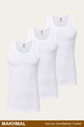 Men Sleeveless Makhmal Vest (Pack of 3) - White