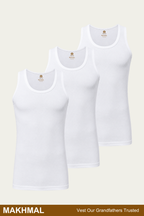 Men Sleeveless Makhmal Vest (Pack of 3) - White