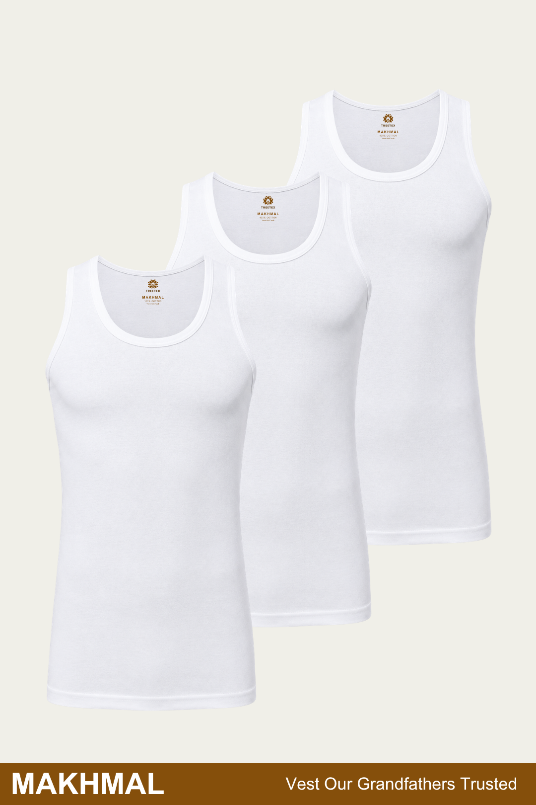 Men Sleeveless Makhmal Vest (Pack of 3) - White