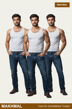 Men Sleeveless Makhmal Vest (Pack of 3) - White