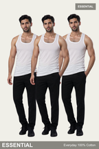 Men Sleeveless Essential Vest (Pack of 3) - White