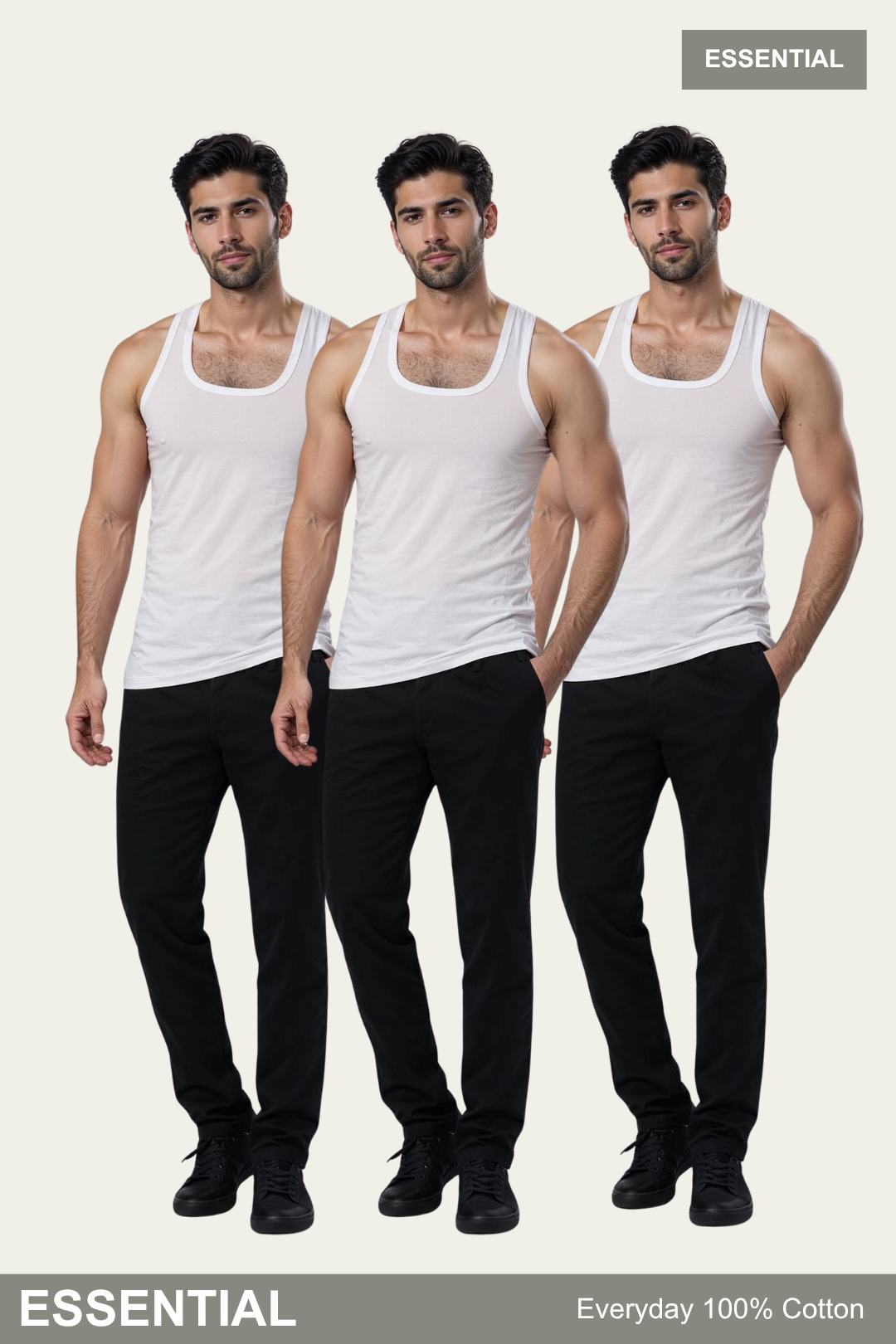 Men Sleeveless Essential Vest (Pack of 3) - White