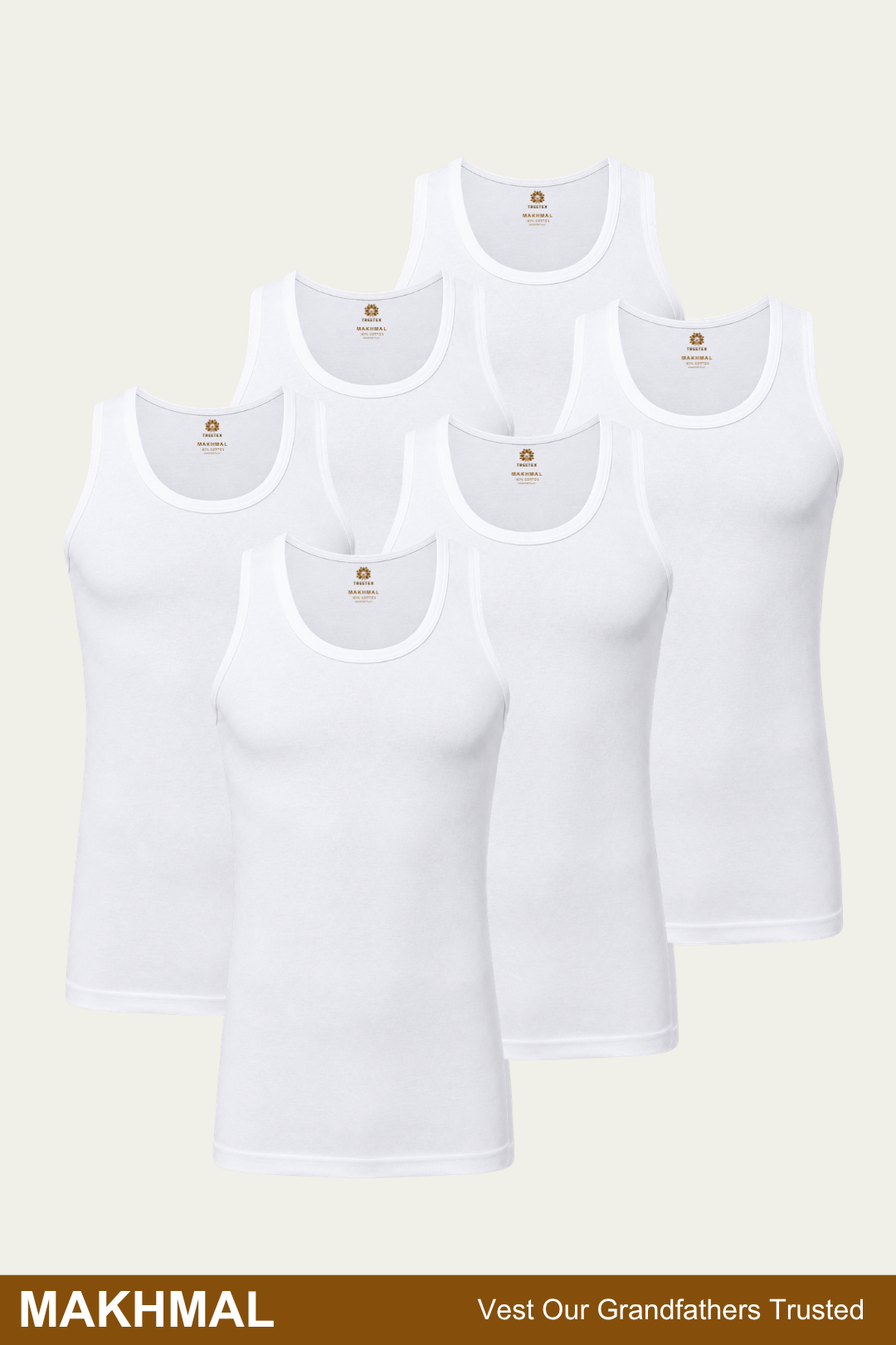 Men Sleeveless Makhmal Vest (Pack of 6) - White