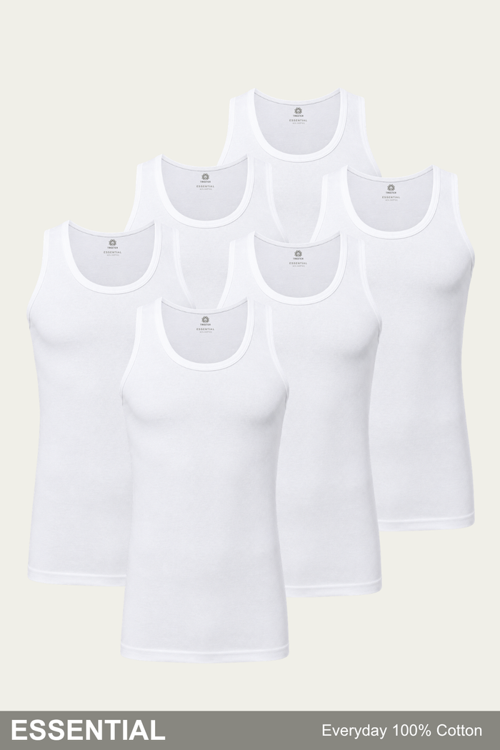 Men Sleeveless Essential Vest (Pack of 6) - White