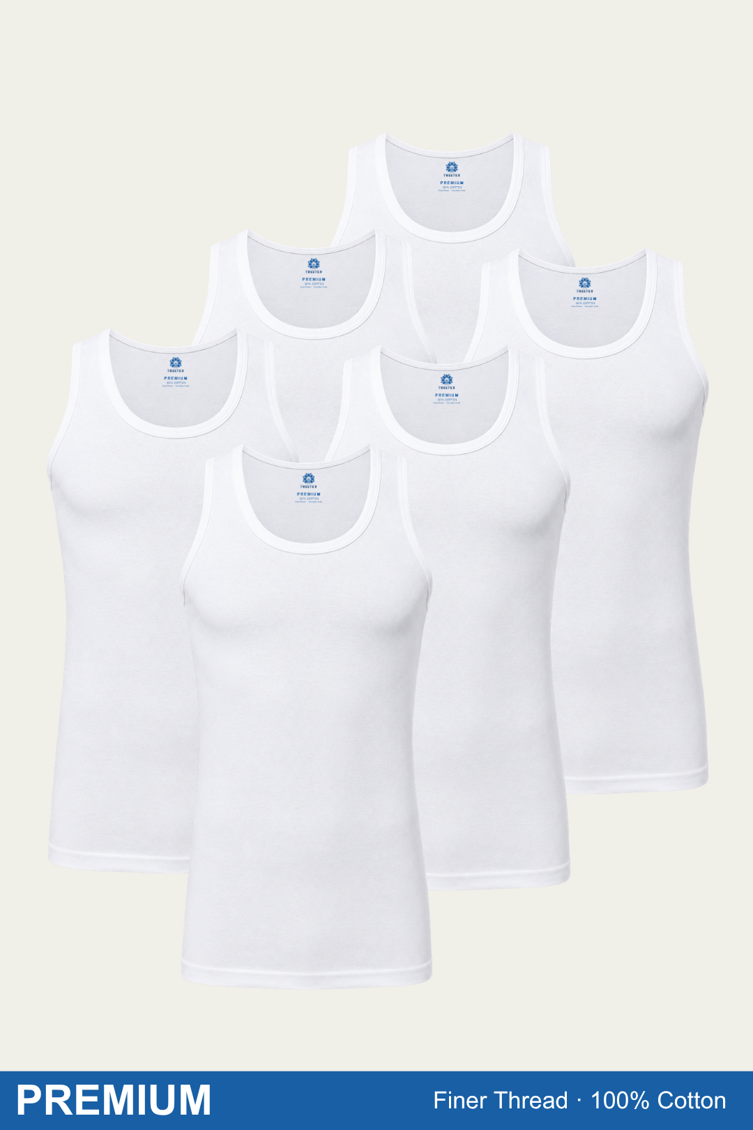 Men Sleeveless Premium Vest (Pack of 6) - White
